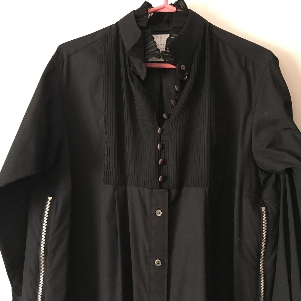 New Gorgeous SACAI Black Zipper Shirt Dress 2 - Picture 2 of 8